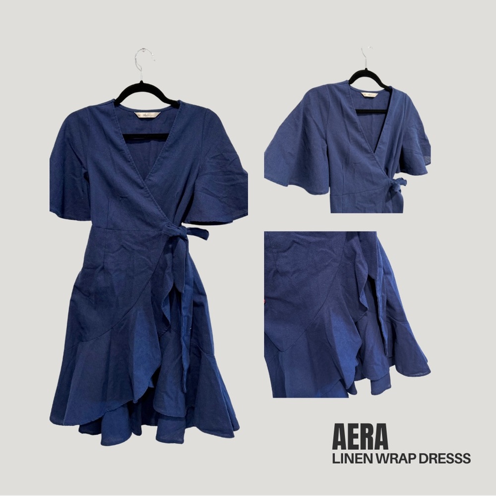 AREA Navy Linen Mini Dress